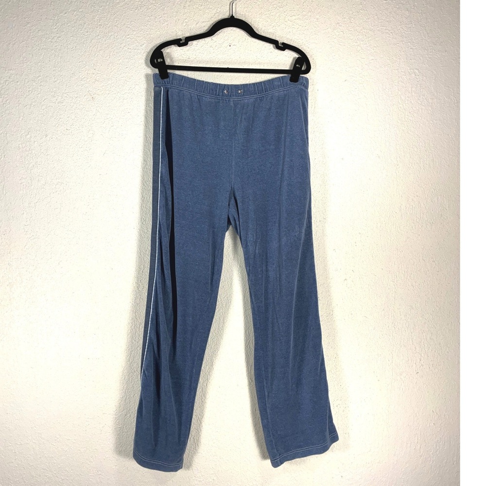 Fu-Da Womens Blue Terry Cloth Lounge Pants Straight Leg White Side Stripe Large